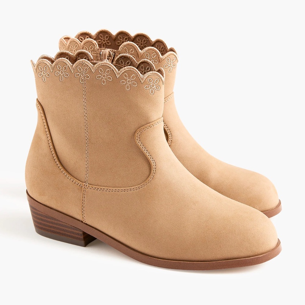 J.Crew Crewcuts Girls' Embroidered Sueded Boots, Color- Camel, Size 5.    NWT